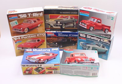 Lot 698 - Eight boxed Monogram 1/25 scale plastic car...