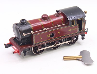 Lot 155 - Bing 0-6-0 clockwork tank loco LMS 47480 red...