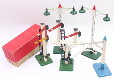 Lot 137 - Totally repainted Hornby 0 gauge signals and...