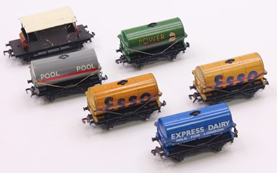 Lot 341 - Six Hornby-Dublo tinplate wagons, slightly...