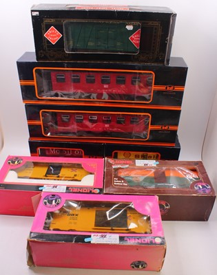 Lot 23 - Eight plastic G gauge wagons by various...