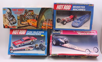 Lot 734 - Collection of 4 Hot Rod and Dragster plastic...