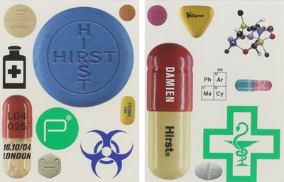 Lot 227 - Two sheets of Damien Hirst Pharmacy stickers,...