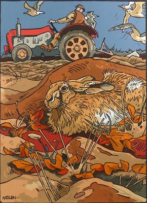 Lot 230 - Andrew Haslen (b.1953) - Hare and Tractor,...