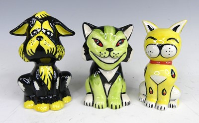 Lot 93 - Lorna Bailey - three seated cats, bright...