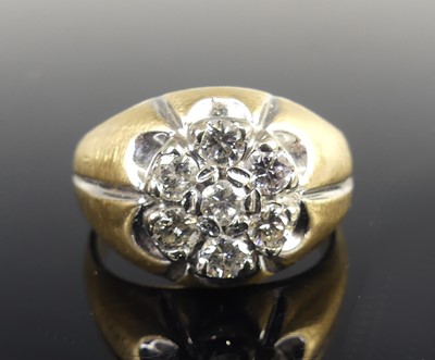 Lot 2099 - A yellow and white metal diamond signet...