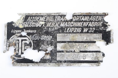 Lot 3156 - Two Luftwaffe aircraft data plates...