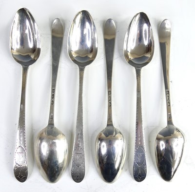 Lot 2063 - A set of six George III bright-cut silver...