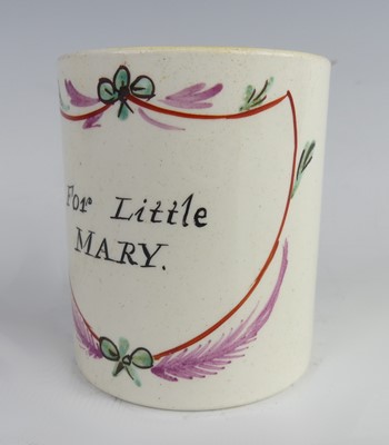 Lot 2020 - A late 18th century creamware mug decorated by...