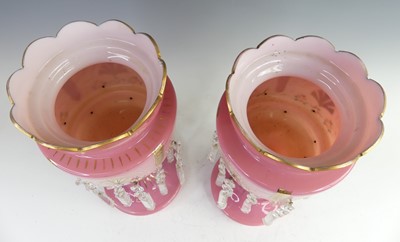 Lot 2027 - A pair of Victorian pink opaline glass table...