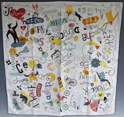 Lot 152 - Hermès - a "Les Confessions" silk scarf,...