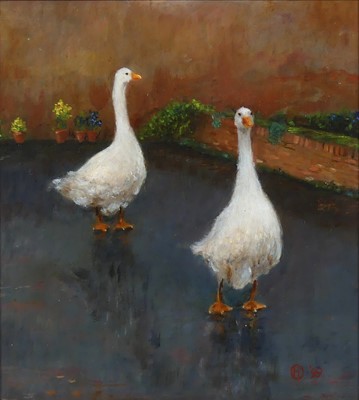 Lot 266 - Heath Rosselli (b.1960) - Geese in the wet,...