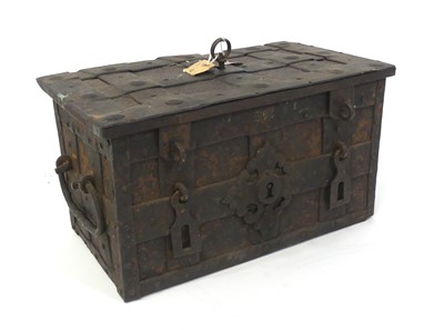 Lot 2156 - A 17th century strapwork iron armada chest, of...