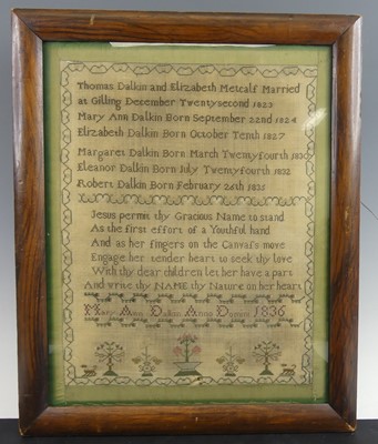 Lot 2188 - Mary Ann Dalkin - a William IV needlework...