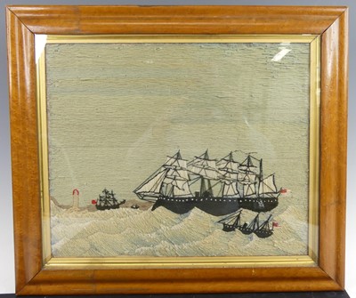 Lot 2194 - A 19th century sailor's woolwork depicting a...