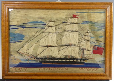 Lot 2195 - A 19th century sailor's woolwork depicting HMS...