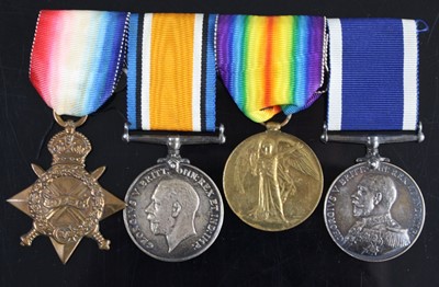 Lot 3451 - A group of four medals to include WW I 1914-15...