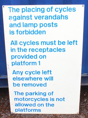 Lot 51 - A large aluminium BR railway sign, no bicycles,...