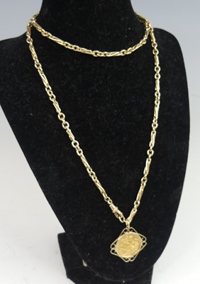 Lot 2349 - A 9ct yellow gold trombone link long guard...