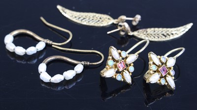 Lot 305 - A pair of silver-gilt paste opal and pearl set...
