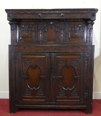 Lot 2532 - A late 17th century joined oak court cupboard,...