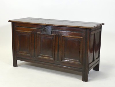 Lot 2496 - A circa 1700 joined oak three-panel...