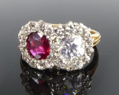 Lot 2265 - A yellow and white metal, ruby and diamond...