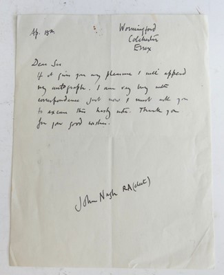 Lot 2030 - NASH, John R.A. (1893-1977); a signed letter...