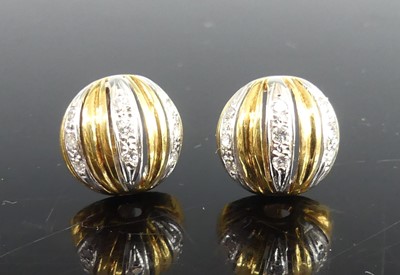 Lot 2274 - A pair of 18ct yellow and white gold diamond...
