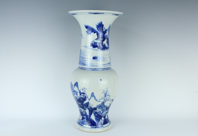 Lot 13 - A large Chinese blue and white ‘landscape’ yen...