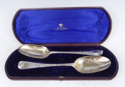 Lot 2136 - Two George III silver tablespoons, in the...
