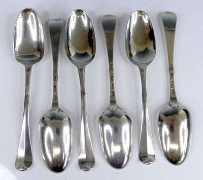 Lot 2201 - A set of six George II silver tablespoons, in...