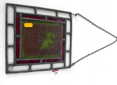 Lot 106 - A leaded stained glass panel, with two storks...