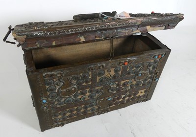 Lot 123 - A copper mounted Tibetan casket, with appliued...