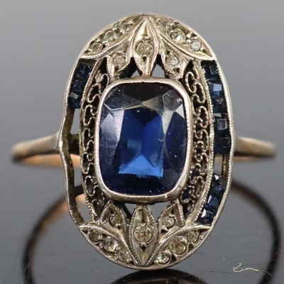 Lot 262 - An Art Deco 9ct gold, silver, and blue and...