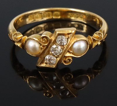 Lot 273 - An Edwardian 15ct gold pearl and diamond ring,...