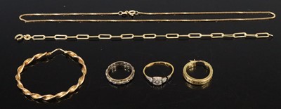 Lot 287 - Assorted 9ct gold to include box link necklace,...