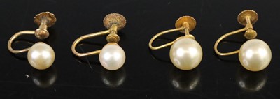 Lot 288 - A pair of 9ct gold cultured pearl earrings,...