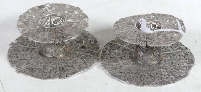 Lot 219 - A pair of white metal filigree worked dwarf...