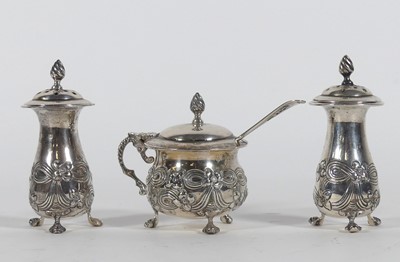 Lot 201 - A Vicroian silver three-piece cruet set,...