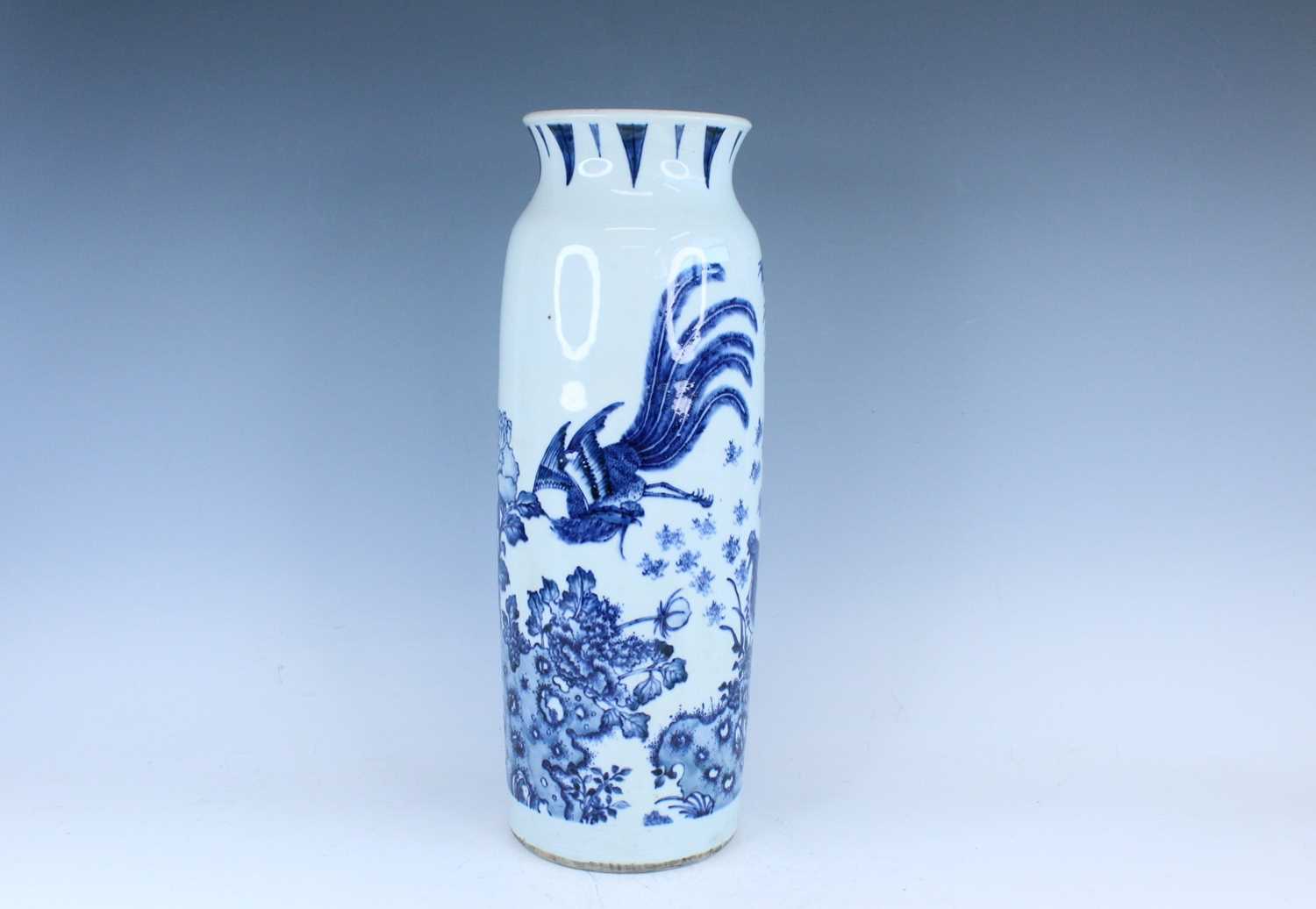 Lot 172 - A Chinese blue and white cylindrical vase, in...
