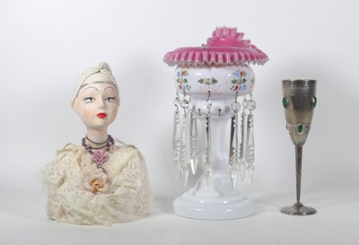 Lot 26 - A Victorian opaline glass lustre, having a...