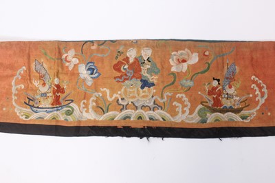 Lot 140 - Three Chinese silk embroidered panels, late...