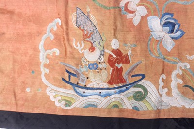 Lot 140 - Three Chinese silk embroidered panels, late...