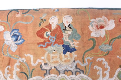 Lot 140 - Three Chinese silk embroidered panels, late...