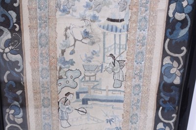 Lot 140 - Three Chinese silk embroidered panels, late...