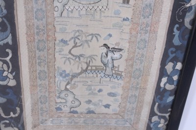 Lot 140 - Three Chinese silk embroidered panels, late...