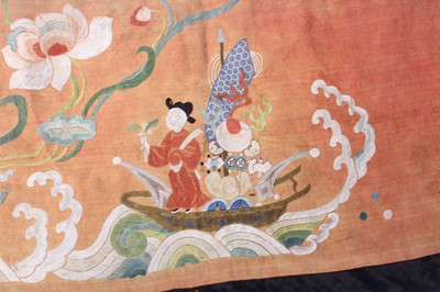 Lot 140 - Three Chinese silk embroidered panels, late...