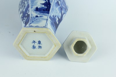 Lot 167 - A pair of Chinese blue and white hexagonal...