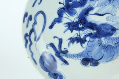 Lot 10 - A Chinese blue and white ‘dragon’ dish, Qing...
